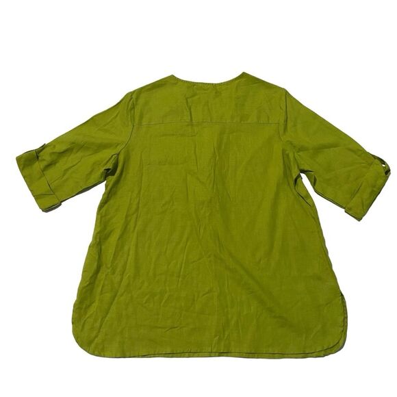 Emily Daniels Linen Blend Green 1/4 Zip Popover Tunic Top Blouse Sz L NWT - Picture 5 of 13